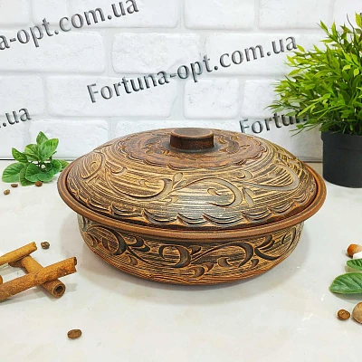 Сковорода из красной глины с крышкой 7790 ✅ базовая цена 282.01 грн. ✔ Опт ✔ Скидки ✔ Заходите! - Интернет-магазин ✅ Фортуна-опт ✅