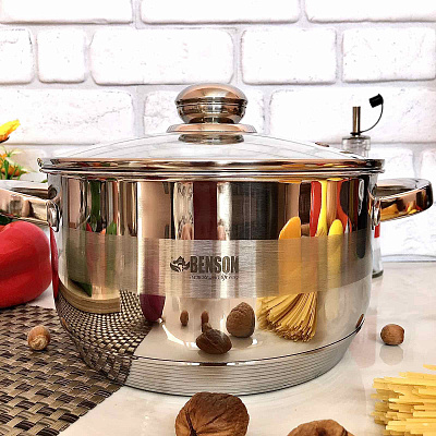 Кастрюля нержавеющая с крышкой Benson BN - 223 - 10 л ✅ базовая цена $26.10 ✔ Опт ✔ Скидки ✔ Заходите! - Интернет-магазин ✅ Фортуна-опт ✅