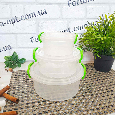 Контейнер круглый с ручками Senyayla 3в1 0,3л+0,6л+1,2л 0495 ✅ базовая цена 55.33 грн. ✔ Опт ✔ Скидки ✔ Заходите! - Интернет-магазин ✅Фортуна-опт ✅