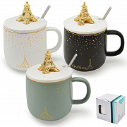 Чашка с крышкой и ложкой 400 мл "Париж" 88398  ✅ базовая цена $5.08 ✔ Опт ✔ Скидки ✔ Заходите! - Интернет-магазин ✅ Фортуна-опт ✅