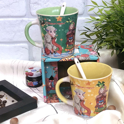 Чашка керамическая с ложкой 320 мл Символ года - 2640  ✅ базовая цена 39.25 грн. ✔ Опт ✔ Скидки ✔ Заходите! - Интернет-магазин ✅ Фортуна-опт ✅