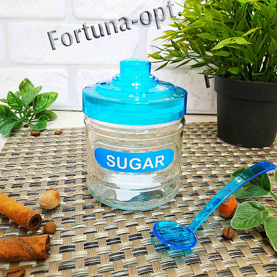 Банка стеклянная для специй с ложкой 320 мл голубая 7075 ✅ базовая цена 39.13 грн. ✔ Опт ✔ Скидки ✔ Заходите! - Интернет-магазин ✅ Фортуна-опт ✅