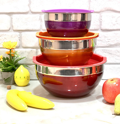 Набор мисок с крышкой из 3 шт Edenberg EB - 3635 ✅ базовая цена $14.66 ✔ Опт ✔ Скидки ✔ Заходите! - Интернет-магазин ✅ Фортуна-опт ✅