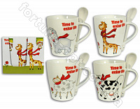 Чашка керамическая с ложкой 340 мл Зверята Elina EL - 3224 ✅ базовая цена 38.70 грн. ✔ Опт ✔ Скидки ✔ Заходите! - Интернет-магазин ✅ Фортуна-опт ✅