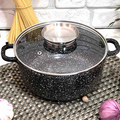 Казан - кастрюля круглая с мраморным покрытием A-Plus - 1462 - 5,2 л - 26 см ✅ базовая цена $20.53 ✔ Опт ✔ Скидки ✔ Заходите! - Интернет-магазин ✅ Фортуна-опт ✅