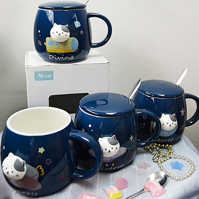 Чашка с крышкой и ложкой 400 мл Space cat Stenson - 00210 ✅ базовая цена $4.20 ✔ Опт ✔ Скидки ✔ Заходите! - Интернет-магазин ✅ Фортуна-опт ✅