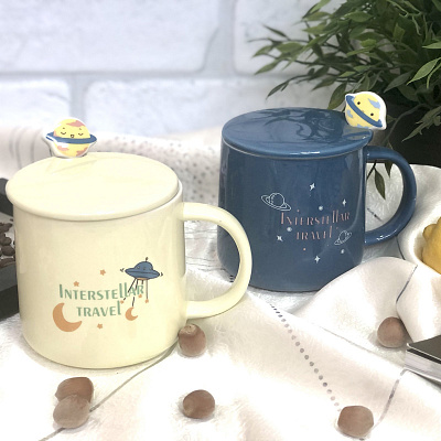 Чашка с крышкой и ложкой 400 мл "Planets" керамика Stenson - 00515 ✅ базовая цена $4.83 ✔ Опт ✔ Скидки ✔ Заходите! - Интернет-магазин ✅ Фортуна-опт ✅