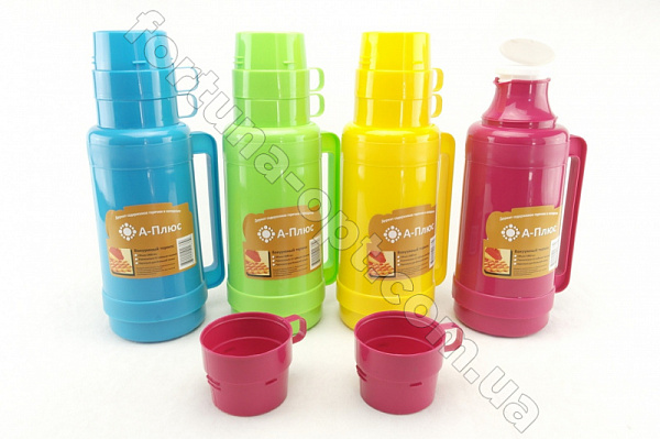 Термос стеклянный с двумя чашками A-Plus - 1638 (1.8 л) ➜ фото ➜ розн цена $4.74 - Интернет-магазин ✅ Fortuna-opt.com.ua. ✅ 