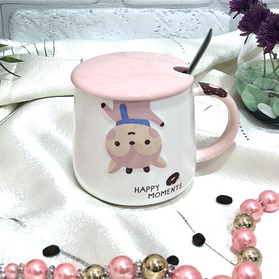 Чашка керамическая с крышкой и ложкой 400 мл "Animals" Stenson - 00203 ✅ базовая цена $3.78 ✔ Опт ✔ Скидки ✔ Заходите! - Интернет-магазин ✅ Фортуна-опт ✅