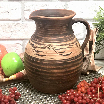 Кувшин гончарный 3л из красной глины -7857 ✅ базовая цена 108 грн. ✔ Опт ✔ Скидки ✔ Заходите! - Интернет-магазин ✅ Фортуна-опт ✅