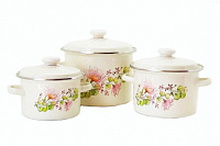 Набор эмалированных кастрюль 732 Цветочная вуаль молочная  ✅ базовая цена 761.67 грн. ✔ Опт ✔ Скидки ✔ Заходите! - Интернет-магазин ✅ Фортуна-опт ✅