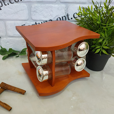 Спецовница на деревянной подставке 8 шт d18*15*17см Stenson 3822 ✅ базовая цена $13.52 ✔ Опт ✔ Скидки ✔ Заходите! - Интернет-магазин ✅ Фортуна-опт ✅