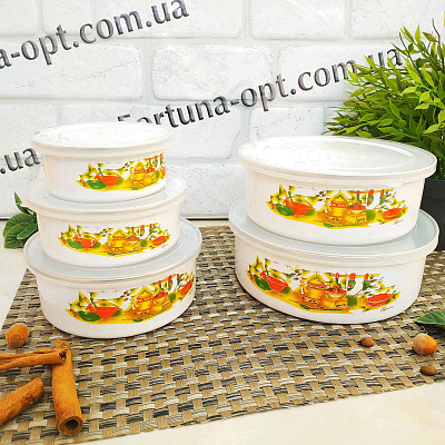 Набор судочков  эмаль белые/желтые 0961 - 5 шт ✅ базовая цена $5.39 ✔ Опт ✔ Скидки ✔ Заходите! - Интернет-магазин ✅Фортуна-опт ✅