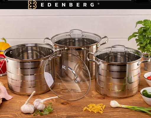 Набор нержавеющих больших кастрюль Edenberg EB - 535➜ Опт и розница ✅ актуальная цена -Интернет магазин ✅ Фортуна ✅