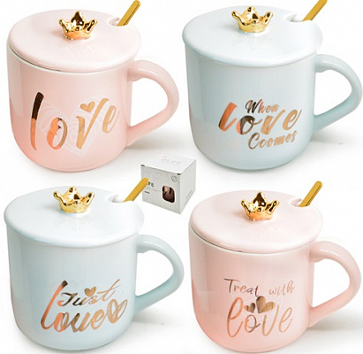 Чашка с крышкой и ложкой 350 мл "Love" Stenson - 00230  ✅ базовая цена $4.53 ✔ Опт ✔ Скидки ✔ Заходите! - Интернет-магазин ✅ Фортуна-опт ✅