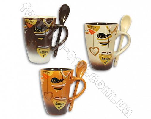 Кружка с ложкой керамическая 370 мл Кофе Elina EL - 3121 ✅ базовая цена 29.40 грн. ✔ Опт ✔ Скидки ✔ Заходите! - Интернет-магазин ✅ Фортуна-опт ✅