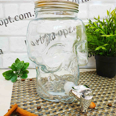 Лимонадник стеклянный с краном Череп 3,9 л 9037-04 ✅ базовая цена 314 грн. ✔ Опт ✔ Скидки ✔ Заходите! - Интернет-магазин ✅ Фортуна-опт ✅