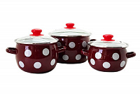 Набор эмалированных кастрюль Белый горох бордовый - 6946 ( 2,5 л, 3,5 л, 5 л ) ✅ базовая цена 680.84 грн. ✔ Опт ✔ Скидки ✔ Заходите! - Интернет-магазин ✅ Фортуна-опт ✅