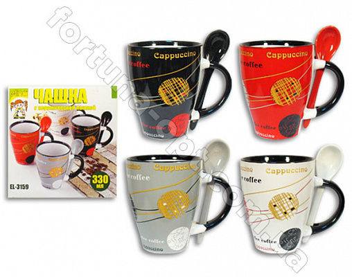 Чашка керамическая с ложкой 330 мл Капучино Elina EL - 3159  ✅ базовая цена 44 грн. ✔ Опт ✔ Скидки ✔ Заходите! - Интернет-магазин ✅ Фортуна-опт ✅