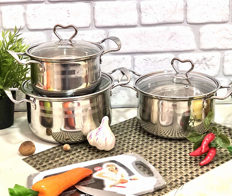 Набор нержавеющих кастрюль A-Plus - 2063 ➜ Опт и розница ✅ актуальная цена -Интернет магазин ✅ Фортуна ✅