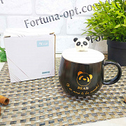Чашка керамическая с крышкой "Black Panda" 400 мл - 0-309 ✅ базовая цена $4.90 ✔ Опт ✔ Скидки ✔ Заходите! - Интернет-магазин ✅ Фортуна-опт ✅