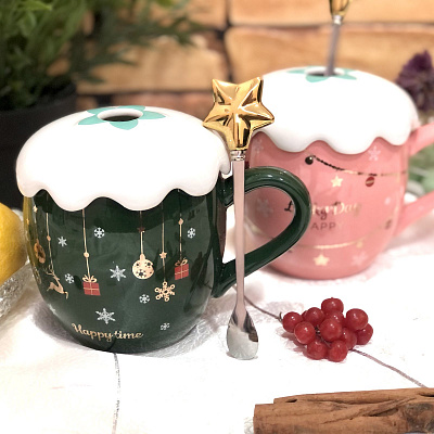 Чашка с крышкой и ложкой 420 мл Новогодняя Stenson - 00526 ✅ базовая цена $6.64 ✔ Опт ✔ Скидки ✔ Заходите! - Интернет-магазин ✅ Фортуна-опт ✅