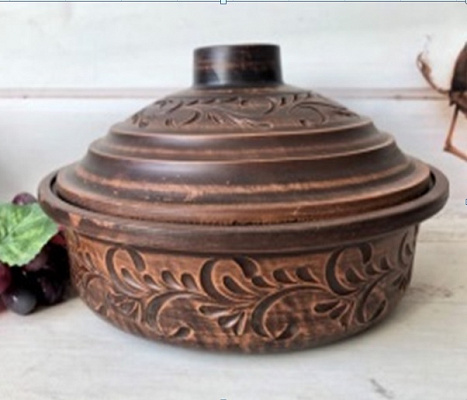 Жаровня из красной глины резная 3л - 2930 ✅ базовая цена 333.58 грн. ✔ Опт ✔ Скидки ✔ Заходите! - Интернет-магазин ✅ Фортуна-опт ✅