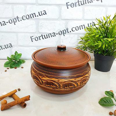   Жаровня средняя из красной глины 2 л - 2928 ✅ базовая цена 165.76 грн. ✔ Опт ✔ Скидки ✔ Заходите! - Интернет-магазин ✅ Фортуна-опт ✅